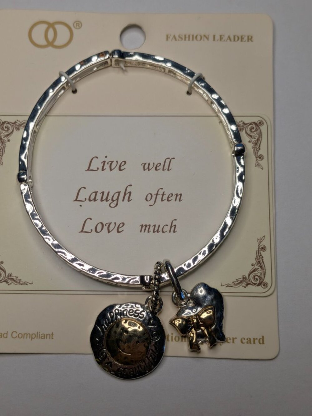 Inspirational Two‑Tone Charm Bracelet – Happiness & Gift Design (New in Package)